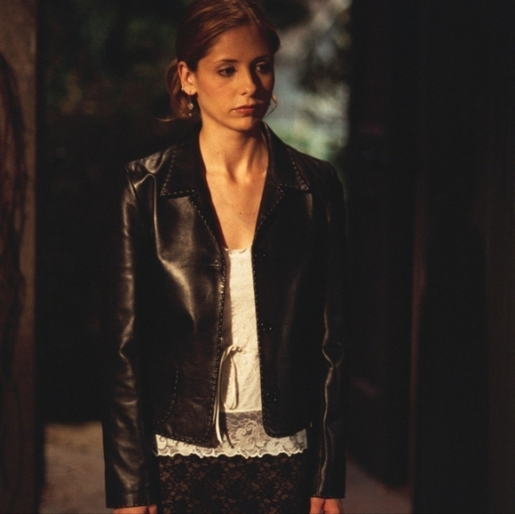 JONES New York Black Crinkled Leather Notched Collar Button Up Moto Jacket Large - Picture 14 of 16